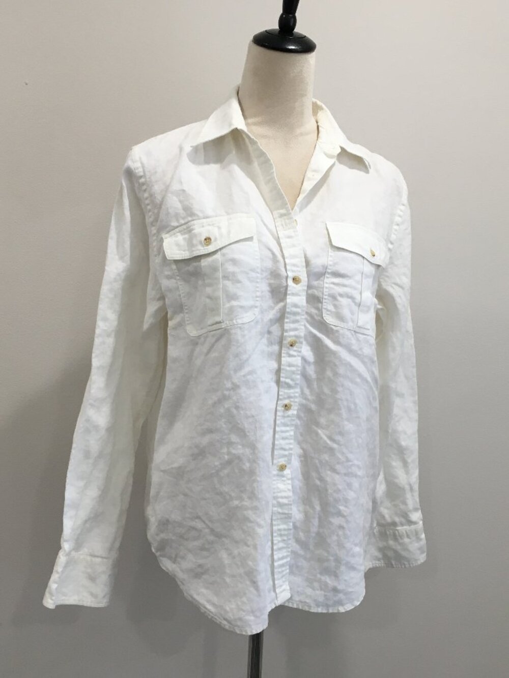 Lauren RALPH LAUREN White 100% Linen Long Sleeve Button Shirt